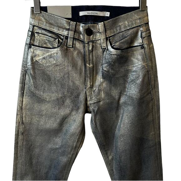 NWT Hudson Womens Barbara Ombre Foil Coated High Rise Bootcut Jeans 23 Goth Punk - Picture 4 of 11